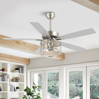 Max 52"  Farmhouse Industrial Iron/Wood Mobile-App/Remote-Controlled LED Ceiling Fan - JONATHAN Y