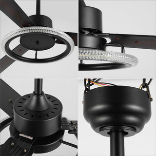 Remy 52" Modern Industrial Iron/Acrylic/Wood Remote-Controlled 6-Speed Integrated LED Ceiling Fan - JONATHAN Y