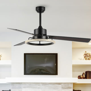 Remy 52" Modern Industrial Iron/Acrylic/Wood Remote-Controlled 6-Speed Integrated LED Ceiling Fan - JONATHAN Y
