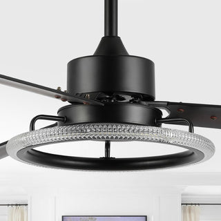 Remy 52" Modern Industrial Iron/Acrylic/Wood Remote-Controlled 6-Speed Integrated LED Ceiling Fan - JONATHAN Y