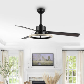 Remy 52" Modern Industrial Iron/Acrylic/Wood Remote-Controlled 6-Speed Integrated LED Ceiling Fan - JONATHAN Y