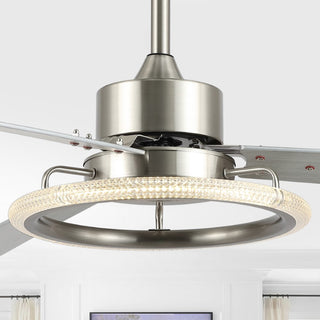 Remy 52" Modern Industrial Iron/Acrylic/Wood Remote-Controlled 6-Speed Integrated LED Ceiling Fan - JONATHAN Y