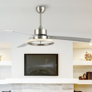 Remy 52" Modern Industrial Iron/Acrylic/Wood Remote-Controlled 6-Speed Integrated LED Ceiling Fan - JONATHAN Y