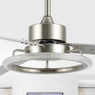 Remy 52" Modern Industrial Iron/Acrylic/Wood Remote-Controlled 6-Speed Integrated LED Ceiling Fan - JONATHAN Y