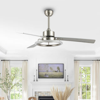 Remy 52" Modern Industrial Iron/Acrylic/Wood Remote-Controlled 6-Speed Integrated LED Ceiling Fan - JONATHAN Y
