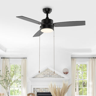 Blair 42" 1-Light Modern Minimalist 3-Speed Iron Height Adjustable Integrated LED Ceiling Fan with Pull Chains - JONATHAN Y