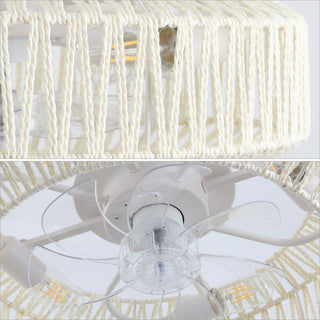 Rowan 19.5" 4-Light Modern Bohemian 6-Speed Metal/Rattan Mobile-App/Remote-Controlled Lantern LED Ceiling Fan - JONATHAN Y