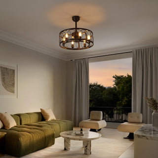 Celeste 21.6" 6-Light Industrial Farmhouse 6-Speed Metal Mobile-App/Remote-Controlled Caged LED Ceiling Fan - JONATHAN Y