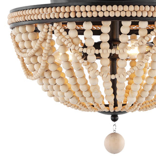 Dune Wood Bead 15.25" Bohemian Farmhouse Iron LED Semi Flush Mount - JONATHAN Y