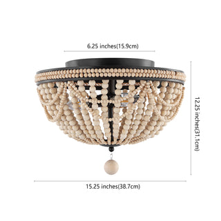 Dune Wood Bead 15.25" Bohemian Farmhouse Iron LED Semi Flush Mount - JONATHAN Y