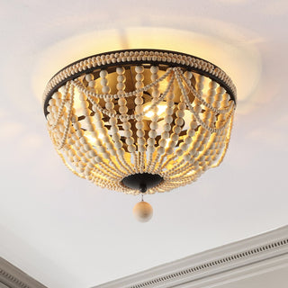 Dune Wood Bead 15.25" Bohemian Farmhouse Iron LED Semi Flush Mount - JONATHAN Y