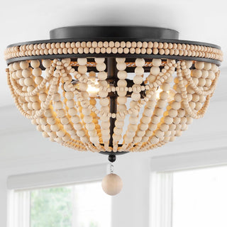 Dune Wood Bead 15.25" Bohemian Farmhouse Iron LED Semi Flush Mount - JONATHAN Y