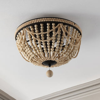 Dune Wood Bead 15.25" Bohemian Farmhouse Iron LED Semi Flush Mount - JONATHAN Y