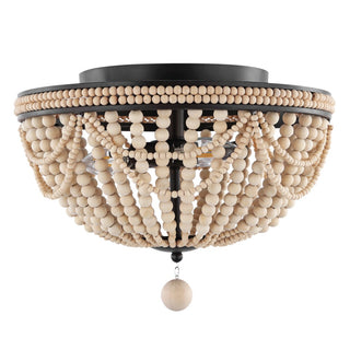 Dune Wood Bead 15.25" Bohemian Farmhouse Iron LED Semi Flush Mount - JONATHAN Y