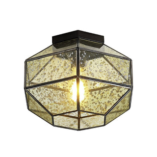Evelyn 12.5" Vintage Farmhouse Iron/Glass LED Flush Mount - JONATHAN Y