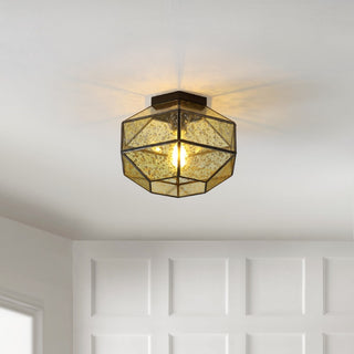 Evelyn 12.5" Vintage Farmhouse Iron/Glass LED Flush Mount - JONATHAN Y