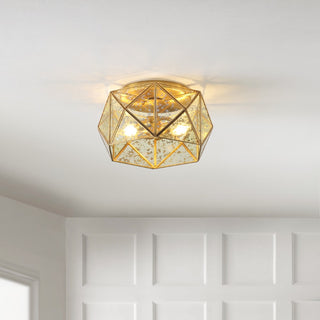 Violet 12.5" Industrial Vintage Iron/Glass LED Flush Mount - JONATHAN Y