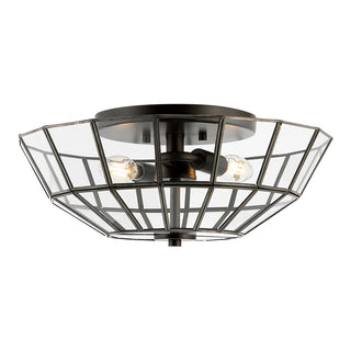 Theo 15.5" Farmhouse Rustic Iron/Glass LED Semi Flush Mount - JONATHAN Y