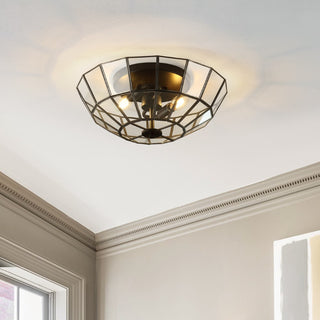 Theo 15.5" Farmhouse Rustic Iron/Glass LED Semi Flush Mount - JONATHAN Y