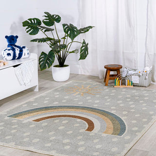 Minha Rainbow Dot Modern Machine-washable Area Rug - JONATHAN Y