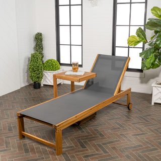 Trabuco Coastal Modern Acacia Wood Mesh 3-Position Outdoor Chaise Lounge Set with Side Table - JONATHAN Y