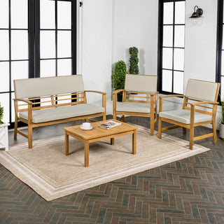 Barclay 4-Piece Modern Coastal Acacia Wood Conversation Outdoor Patio Set with Cushions - JONATHAN Y
