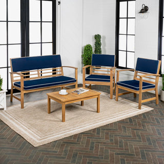 Barclay 4-Piece Modern Coastal Acacia Wood Conversation Outdoor Patio Set with Cushions - JONATHAN Y