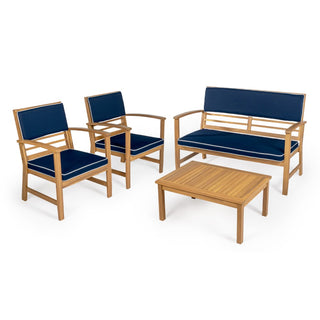 Barclay 4-Piece Modern Coastal Acacia Wood Conversation Outdoor Patio Set with Cushions - JONATHAN Y