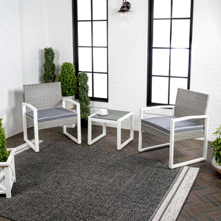Selby 3-Piece Modern Coastal Faux Wicker Conversation Outdoor Patio Set - JONATHAN Y