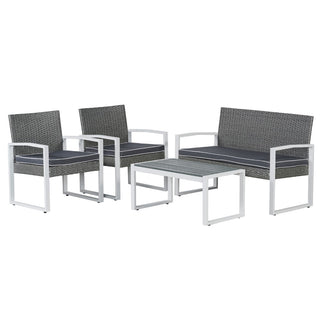 Elina 4-Piece Modern Coastal Faux Wicker Conversation Outdoor Patio Set - JONATHAN Y
