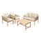 Tavira 4-Piece Modern Bohemian Acacia Wood Outdoor Patio Set with Cushions and Plain Decorative Pillows