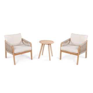 Aveiro 3-Piece Modern Bohemian Roped Acacia Wood Conversation Outdoor Patio Set with Cushions - JONATHAN Y