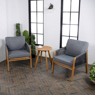 Aveiro 3-Piece Modern Bohemian Roped Acacia Wood Conversation Outdoor Patio Set with Cushions - JONATHAN Y