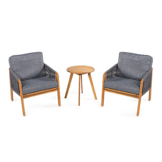 Aveiro 3-Piece Modern Bohemian Roped Acacia Wood Conversation Outdoor Patio Set with Cushions - JONATHAN Y