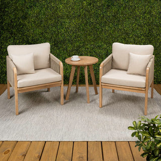 Aveiro 3-Piece Modern Bohemian Roped Corner Acacia Wood Conversation Outdoor Patio Set with Cushions
