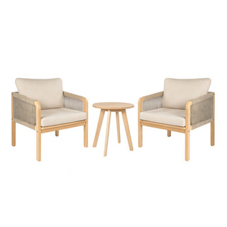 Aveiro 3-Piece Modern Bohemian Roped Corner Acacia Wood Conversation Outdoor Patio Set with Cushions