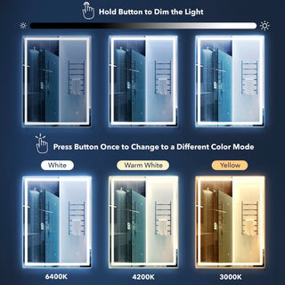Pax Rectangular Frameless Anti-Fog Aluminum Front/Back-lit Tri-color LED Bathroom Vanity Mirror with Smart Touch Control