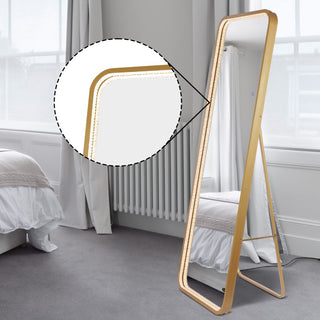 Tatum Crystal Lining Rectangle Metal Framed Antifog Front-Lit Tri-Color Wall Or Floor Full-Length Mirror with Smart Touch - JONATHAN Y