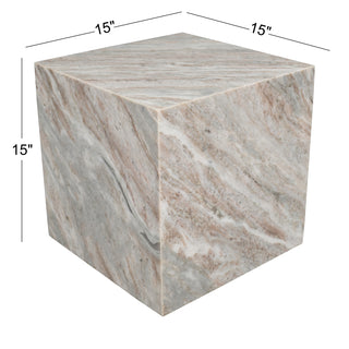 Felix 15" Contemporary Natural Marble Handmade Cube End Table - JONATHAN Y