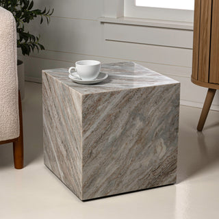 Felix 15" Contemporary Natural Marble Handmade Cube End Table - JONATHAN Y