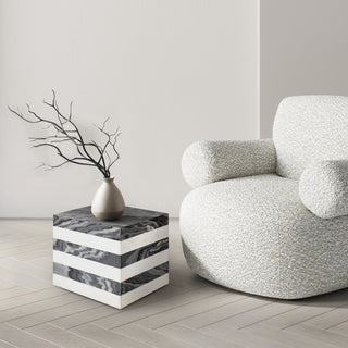 Felix 15" Contemporary Natural Marble Handmade Cube End Table - JONATHAN Y