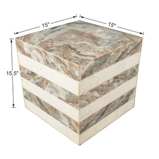 Felix 15" Contemporary Natural Marble Handmade Cube End Table - JONATHAN Y