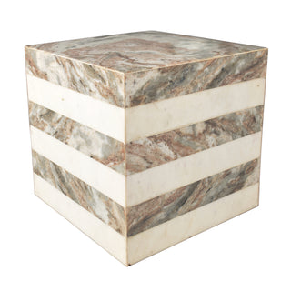 Felix 15" Contemporary Natural Marble Handmade Cube End Table - JONATHAN Y