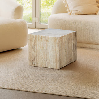 Felix 15" Contemporary Natural Marble Handmade Cube End Table - JONATHAN Y