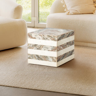 Felix 15" Contemporary Natural Marble Handmade Cube End Table - JONATHAN Y