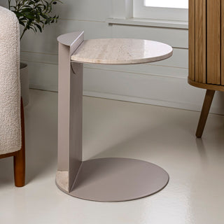 Evelyn 16" Contemporary Natural Marble/Metal Handmade C-Shaped End Table - JONATHAN Y
