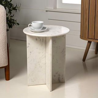 Javier 14" Contemporary Natural Marble Handmade X-Shaped End Table - JONATHAN Y