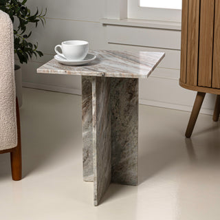 Cecil 14" Contemporary Natural Marble Handmade T-Shaped End Table - JONATHAN Y