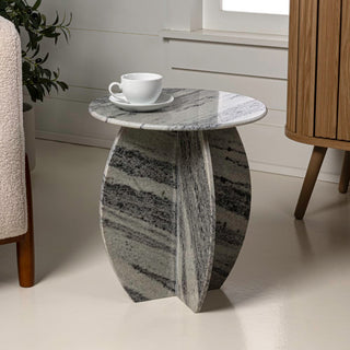 Venus 15" Contemporary Natural Marble Handmade X-Shaped End Table - JONATHAN Y