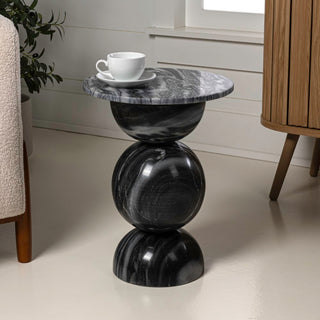 Aura 14" Modern Natural Marble Handmade Stacked Round Pedestal End Table - JONATHAN Y